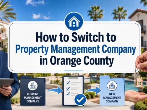 A landlord reviewing a property management transition checklist while handing off keys, lease files, and owner reports to a new property manager.