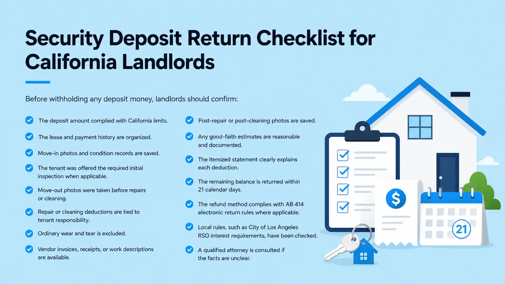 Security Deposit Return Checklist for California Landlords